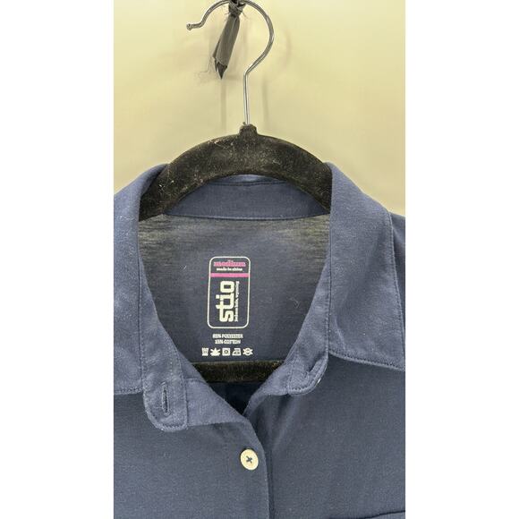 Stio Divide navy blue button up roll tab sleeve 2 quarters size M lightweight - Picture 3 of 5